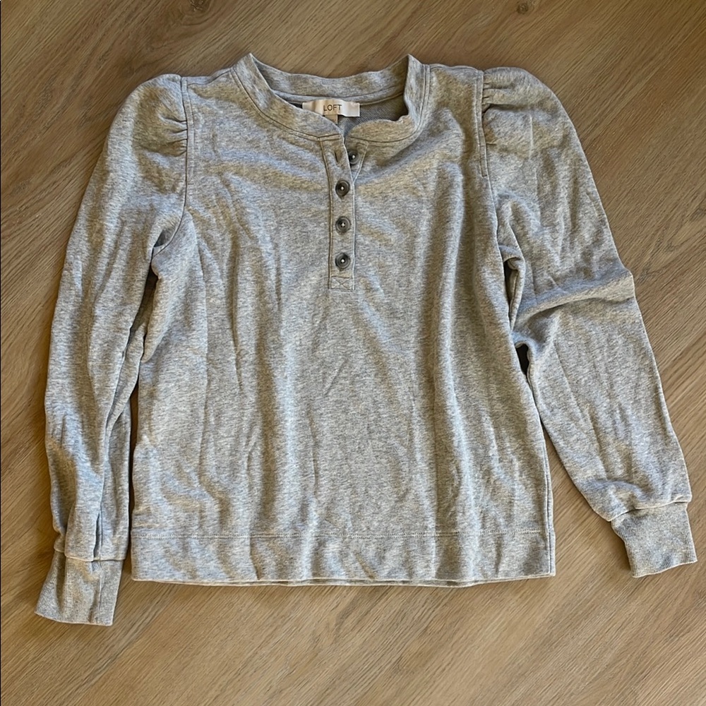 LOFT Heather Gray Buttoned Henley Top